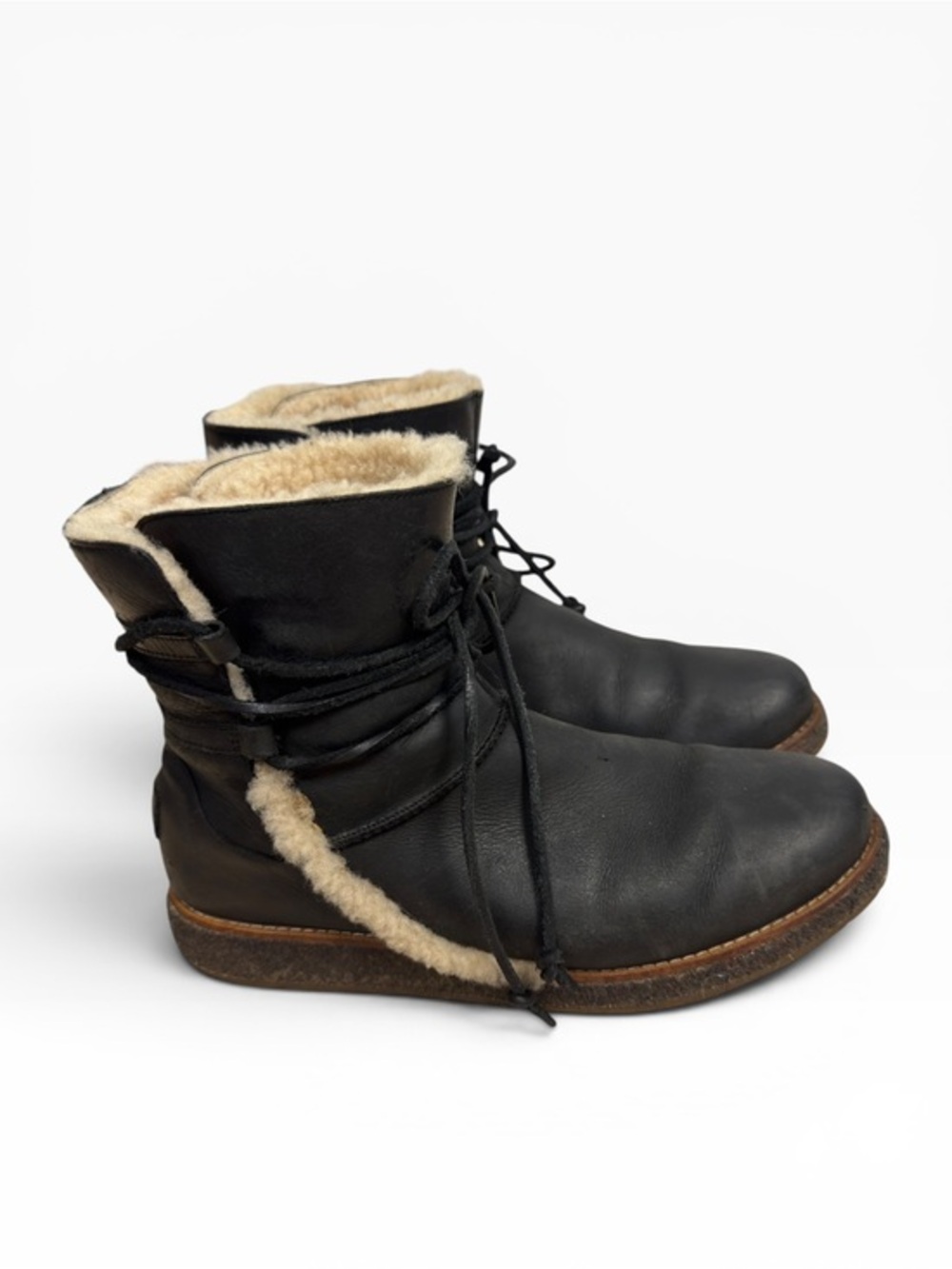 UGG Luisa Black Leather Sheepskin Wool Lined Ankle Boots Women’s US 9.5 Cozy